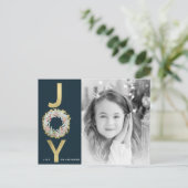 KERSTMIS JOY Krans Gouden folie Moderne foto Feestdagenkaart (Staand voorkant)