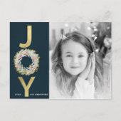 KERSTMIS JOY Krans Gouden folie Moderne foto Feestdagenkaart (Voorkant)