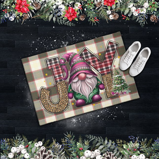 Kerstmis Joy Nordic Gnome Plaid Girly Deurmat (Creator heeft geüpload)