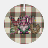 Kerstmis Joy Nordic Gnome Plaid Girly Glas Ornament (Achterkant)