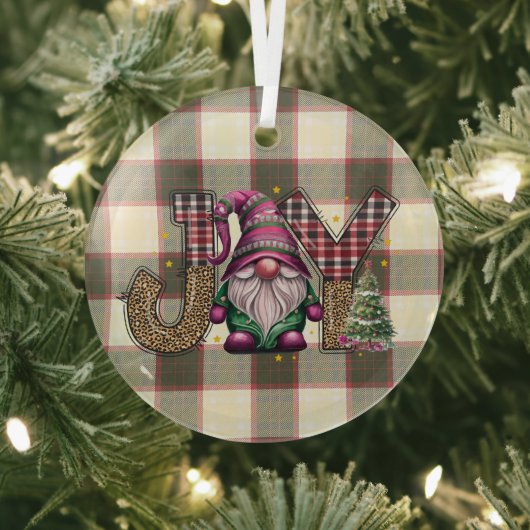 Kerstmis Joy Nordic Gnome Plaid Girly Glas Ornament (Insitu)