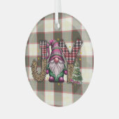 Kerstmis Joy Nordic Gnome Plaid Girly Glas Ornament (Voorkant links)