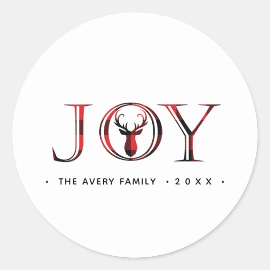 Kerstmis Joy Plaid Gepersonaliseerd Ronde Sticker (Voorkant)