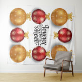 Kerstmis Joyeux Noel Franse rode gouden kerstbal v Wandkleed (In Situ (horizontaal))
