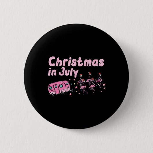 Kerstmis Juli Flamingo's Camper Trailer Kerst Meis Ronde Button 5,7 Cm (Voorkant)