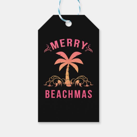 Kerstmis juli Kuststrand Merry Beachmas Palm Cadeaulabel (Voorkant)