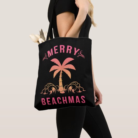 Kerstmis juli Kuststrand Merry Beachmas Palm Tote Bag (Dichtbij)
