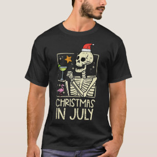 Kerstmis Juli Skelet Flamingo Grappige Zomer Xmas T-shirt