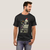 Kerstmis Juli Skelet Flamingo Grappige Zomer Xmas T-shirt (Voorkant volledig)