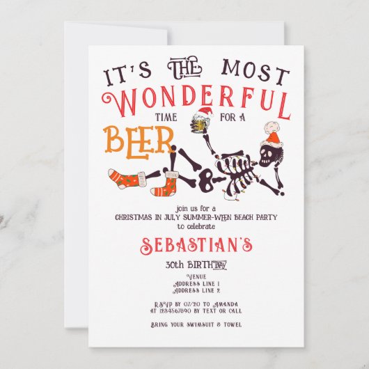 Kerstmis Juli Skelet Zomer Ween Bier Verjaardag Kaart (Voorkant)