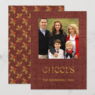 Kerstmis Jute Hulst en Klimop Familie Foto Kaart