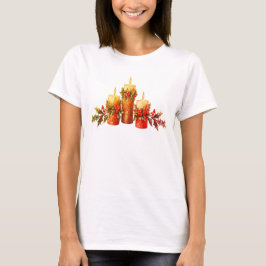 Kerstmis Kaars Centerstuk op een Witte SS T-shirt