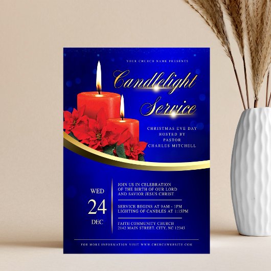 Kerstmis Kaarslicht Poinsettia Blauwe Kerk Flyer