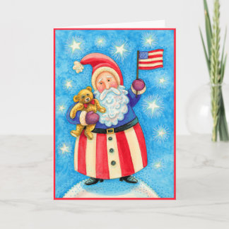 Kerstmis Kaart: Amerikaanse Kerstman met Vlag Feestdagen Kaart