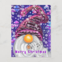 Kerstmis Kaart Gelukkige Gnome in Paarse Pet