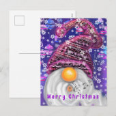 Kerstmis Kaart Gelukkige Gnome in Paarse Pet (Voorkant / Achterkant)