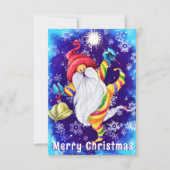 Kerstmis Kaart Gelukkige Gnome met Klokken (Voorkant)