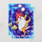 Kerstmis Kaart Gelukkige Gnome met Klokken (Voorkant / Achterkant)