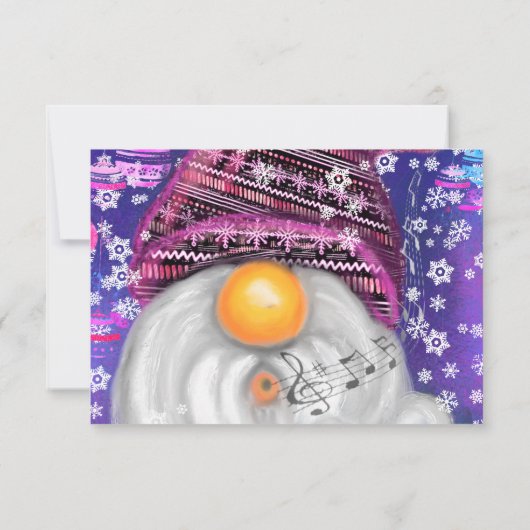 Kerstmis Kaart met Gelukkige Gnome In Paarse Pet (Achterkant)