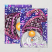 Kerstmis Kaart met Gelukkige Gnome In Paarse Pet (Voorkant / Achterkant)