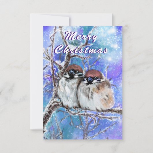 Kerstmis Kaart met paar mussen in de winter (Achterkant)