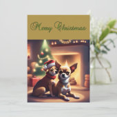 Kerstmis Kaart met Schattige Chihuahua Pair (Staand voorkant)