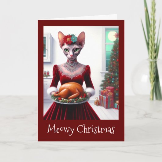 Kerstmis Kaart | Sphynx Cat Lady Xmas Turkije (Voorkant)