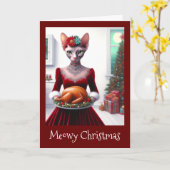 Kerstmis Kaart | Sphynx Cat Lady Xmas Turkije (Gele Bloem)