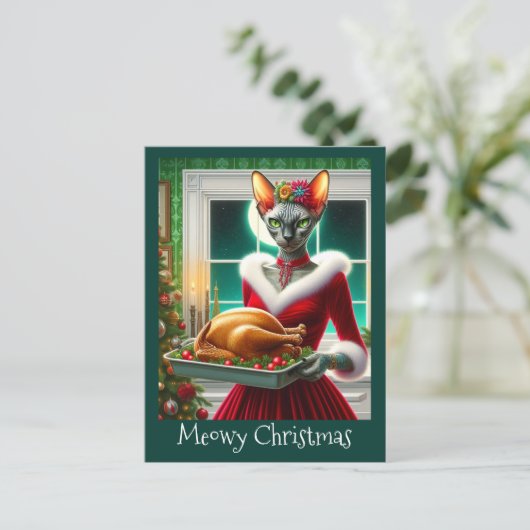 Kerstmis Kaart | Sphynx Cat Lady Xmas Turkije (Staand voorkant)