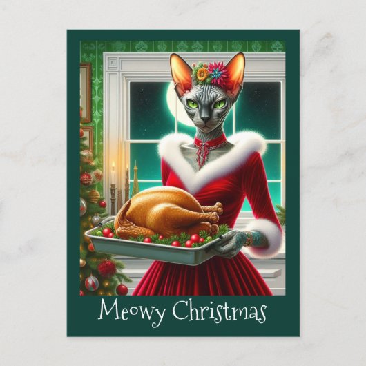 Kerstmis Kaart | Sphynx Cat Lady Xmas Turkije (Voorkant)