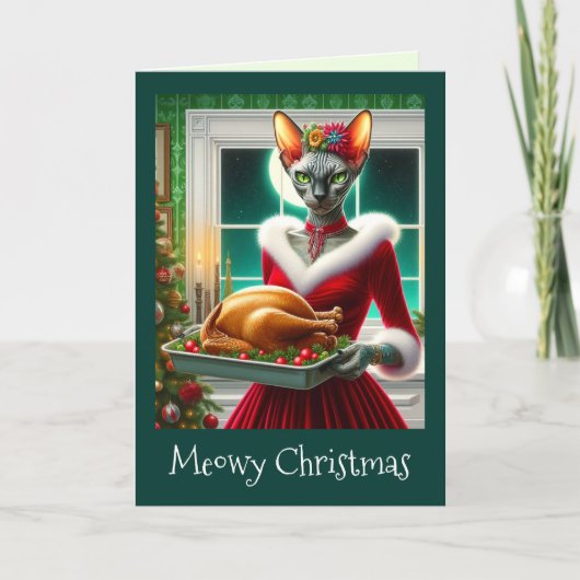 Kerstmis Kaart | Sphynx Cat Lady Xmas Turkije (Voorkant)