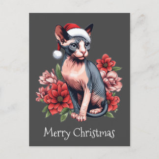 Kerstmis Kaart | Sphynx kat met een kerstmuts