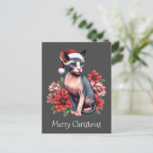 Kerstmis Kaart | Sphynx kat met een kerstmuts (Staand voorkant)