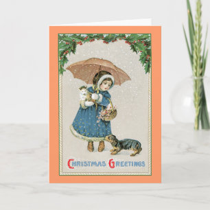 Kerstmis Kaart: Vintage Kerstmis Feestdagen Kaart