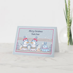 Kerstmis Kaart voor Young Twin Sons met Snowmen