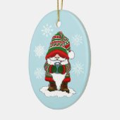 Kerstmis Kabouter Rood Groen Winter Schattig Keramisch Ornament (Links)