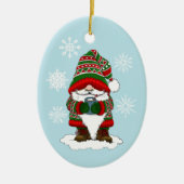 Kerstmis Kabouter Rood Groen Winter Schattig Keramisch Ornament (Voorkant)