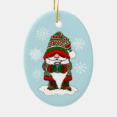 Kerstmis Kabouter Rood Groen Winter Schattig Keramisch Ornament (Achterkant)