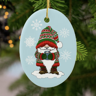 Kerstmis Kabouter Rood Groen Winter Schattig Keramisch Ornament