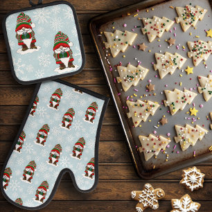 Kerstmis Kabouter Rood Groen Winter Schattig Ovenwant & Pannenlap Set