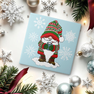 Kerstmis Kabouter Rood Groen Winter Schattig Tegeltje