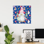 Kerstmis Kabouter Sinterklaas & Blauwe Patroon Ach Poster (Thuiskantoor)