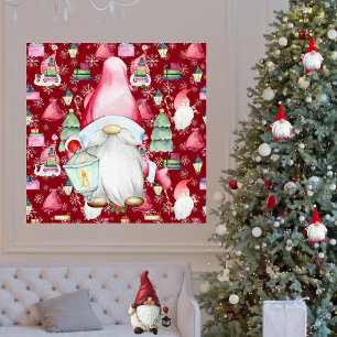 Kerstmis Kabouter Sinterklaas & Rood Patroon Achte Poster