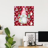 Kerstmis Kabouter Sinterklaas & Rood Patroon Achte Poster (Thuiskantoor)