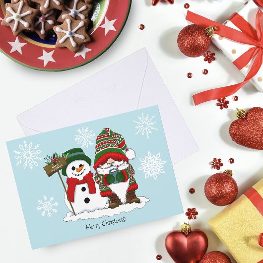 Kerstmis Kabouter Sneeuwman Winter Vakantie Schatt Kaart