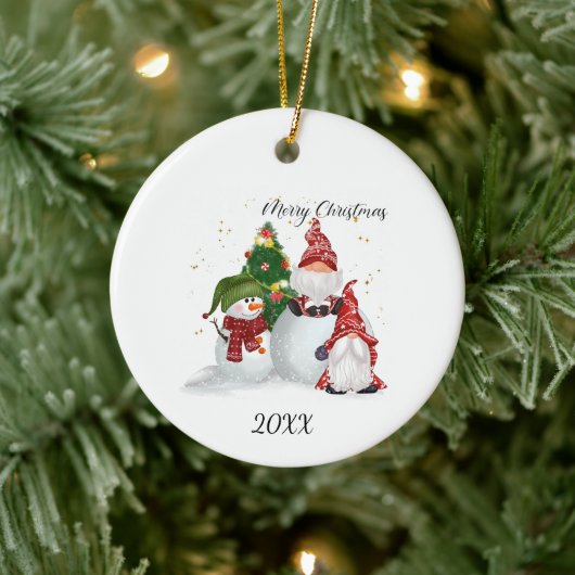Kerstmis Kabouters Sneeuwman Keramisch Ornament (Boom)