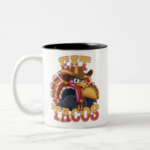 Kerstmis Kalkoen Eet Tacos Grappige Mexicaan Tweekleurige Koffiemok