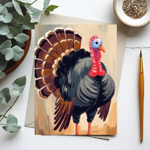 Kerstmis kalkoen   Fijne Thanksgiving Geschilderd Feestdagenkaart