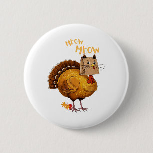 Kerstmis Kalkoen Kat Miauw Grappige Mannen Vrouwen Ronde Button 5,7 Cm