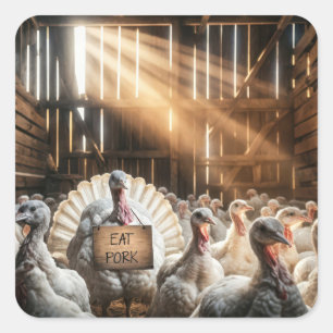 Kerstmis kalkoen met een grappig bord vierkante sticker
